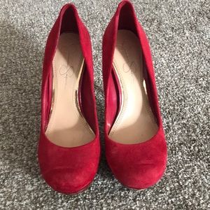 Size 7 red suede pumps
